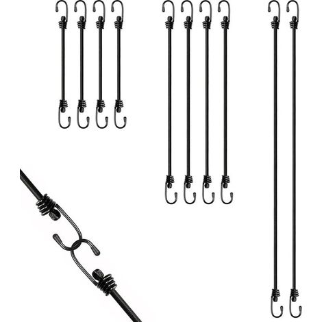 10 Pièces Tendeurs Élastiques avec Crochets, Sandow Elastique Noir, Sangles Serrage Robuste, Cordes Fixation pour Bâches, Porte-Bagages, Vélo, Motos, Barres Toit, Voiture, Tente, Camping(30/60/100cm) (1/5)