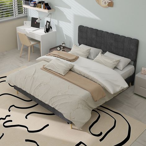 REDOM Lit double 140x200 cm Tête de lit rembourrée Tissu et métal Design confortable gris (Sans matelas) (1/5)