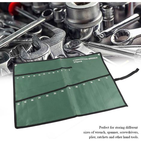 Sac de rangement en toile à poches multiples enroulable pour outils, pinces et clés (25 poches) (1/5)