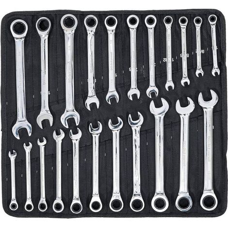 Jeu de Clés Mixtes à Cliquet 22 pcs - Métriques et Pouces - Précision et Polyvalence, Acier, Zones Difficiles - D-Work (1/5)