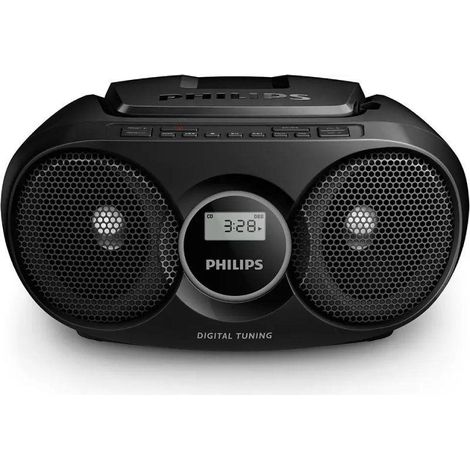 PHILIPS AUDIO AZ215B/12 Reproductor de CD Portátil/Radio FM, Refuerzo Dinámico de Graves, Entrada de Audio/Radio CD, Color Negro