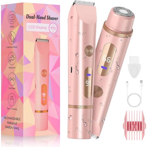 Rasoirs pour femme, tondeuse bikini pour femme et rasoir électrique, épilateur 2 en 1, rasoir étanche pour bikini, poils pubiens, jambes et aisselles, bras, corps et visage (1/5)