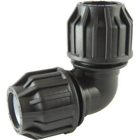 Coude 90° à compression pour tube PE – Raccord polypropylène haute densité – Joint lubrifié et imperdable – Pour irrigation et géothermie – Ezfitt