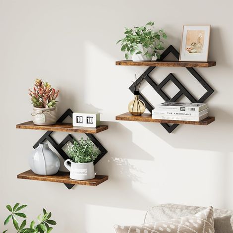 Briznsn Lot de 2 supports muraux, étagère murale à deux niveaux, pour ranger livres et objets décoratifs, idéale pour le salon, la chambre, la cuisine, le bureau à domicile, la bibliothèque, couleur m (1/5)