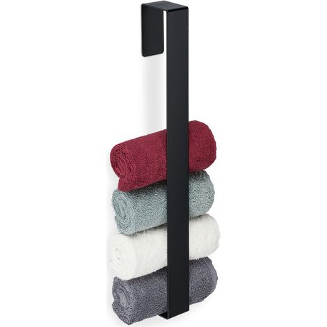 Handtuchhalter, Serie 430, geeignet für Bad und Küche, selbstklebend, kein Bohren erforderlich, Maße: 45 cm (H) x 4 cm (B) x 6 cm (T), schwarz.