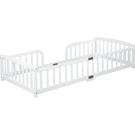 Cama de suelo infantil 90 x 200 cm con barreras de seguridad de pino blanco (1/5)