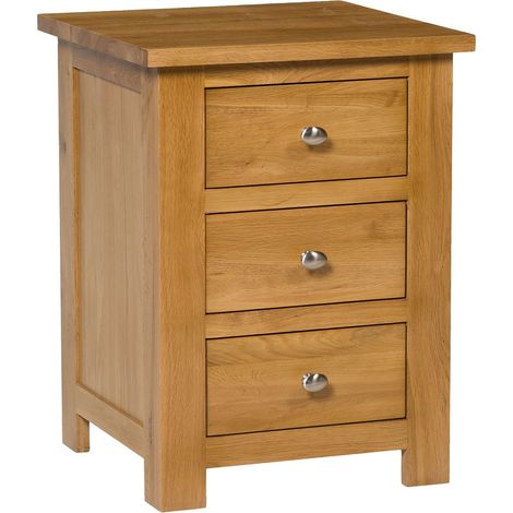 Hallowood Furniture Waverly Oak 3 Drawer Wooden Bedside Table, Solid Oak Bedside Cabinet, Small Chest of Drawers, Pre-Assembled Side Table with Storage for Bedroom, Hallway or Living Room (1/5)