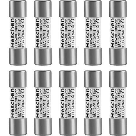 Heschen fusibles solaires PV DC1000V, fusibles photovoltaïques, liaison de fusible de type gPV, HSPV-30, 10 x 38 mm, 15A 1000VDC, I1 33 kA, pour la protection du système solaire PV (1/5)