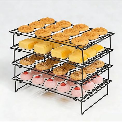 4-Tier Folding Cake Cooling Rack, 40 x 25 cm, Stackable Non-Stick Cake Drying Rack for Cake/Dessert/Painting (1/5)