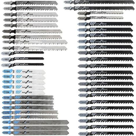 48pcs Lames de Scie Sauteuse à Tige en T, Fabriquées en HCS/HSS, avec étui de rangement pour la coupe du bois, du plastique et du métal