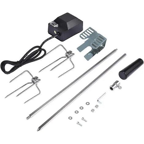 Kit rôtissoire automatique en acier inoxydable pour barbecue avec moteur, prise pour brochettes, poulet et steaks. (1/5)