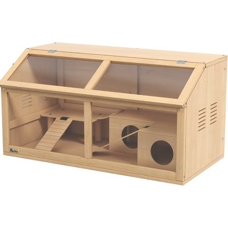 Jaula para hámsters sirios y enanos con plataforma, puente colgante y caseta de madera 85x45x44 cm (1/4)