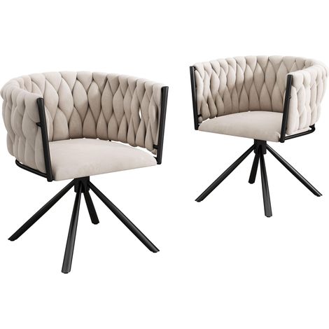 Sillón de comedor giratorio beige tapizado en terciopelo de 2 piezas con cuatro gruesas estructuras de acero, ideal para sala de estar, balcón, comedor y dormitorio. (1/5)