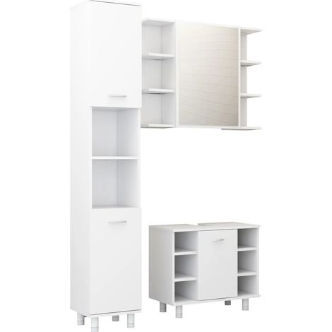 Maison Exclusive - 3-tlg. Badmöbel-Set Weiß Holzwerkstoff