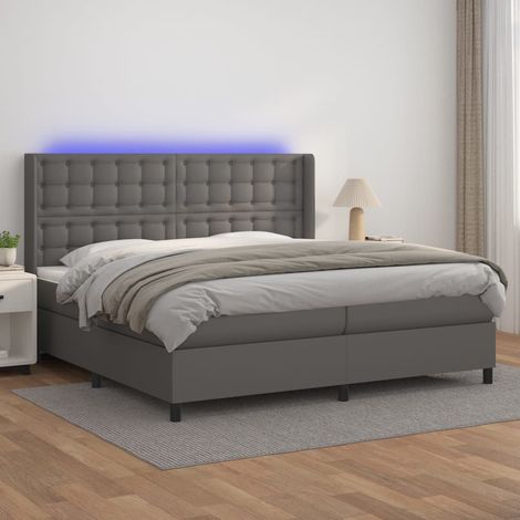 Sommier à lattes de lit matelas LED Gris 200x200 cm Similicuir vidaXL (1/5)