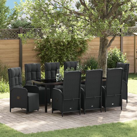 Garten Essgruppe mit Kissen 9 pcs Schwarz Poly Rattan vidaXL (1/5)