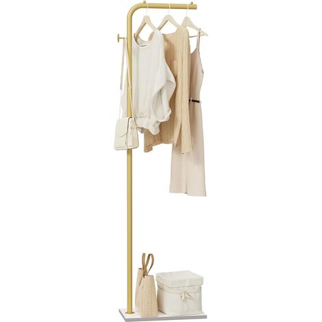 Métal Portant à Vêtements, Type L Moderne Multifonctionnel Porte Manteau, Portemanteau sur Pieds avec Dalles de roche lourdes, 180 cm, Jaune Doré (1/5)