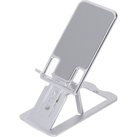 Ergonomischer, faltbarer, tragbarer Handyhalter, 7 verstellbare Winkel, Silikonbasis, Aluminiumlegierung, silberner Tablet-Ständer (1/5)