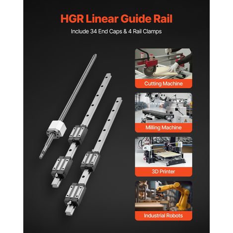 Rail de Guidage Linéaire HGR20 Rails Linéaires 600 mm 2 PCS Blocs Roulement à Billes Intégrés 4 PCS pour Bricolage Tours Routeurs C… (1/5)