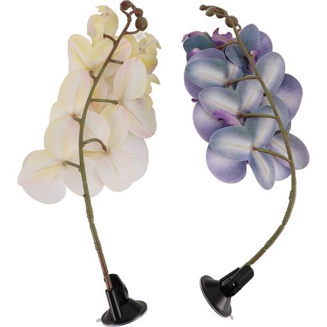 Lot de 2 plantes pour reptiles avec ventouse, flexibles, décoratives pour terrarium, pour lézards, araignées et serpents en aquarium. (1/5)