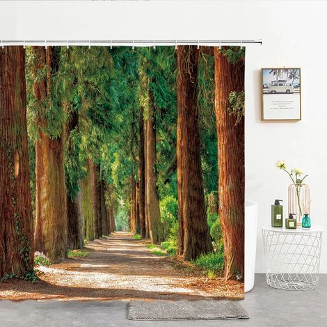 Tenda da doccia stampata in 3D, motivo foresta, 180 x 200 cm, impermeabile e lavabile, con ganci.