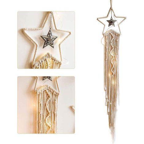 Attrape-rêves bohème fait main avec pendentif étoile brillante, décoration murale macramé pour chambre, art mural artisanal (1/5)