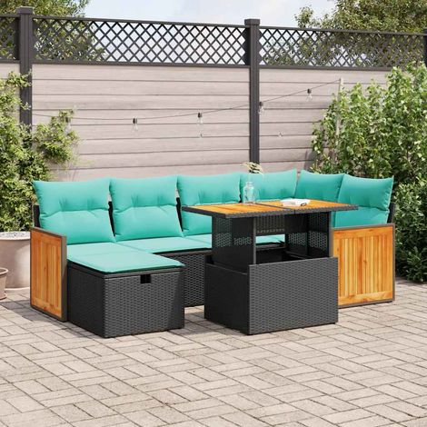 vidaXL Set Divani Giardino 7 pz con Cuscini Marrone Polyrattan Acacia (1/5)