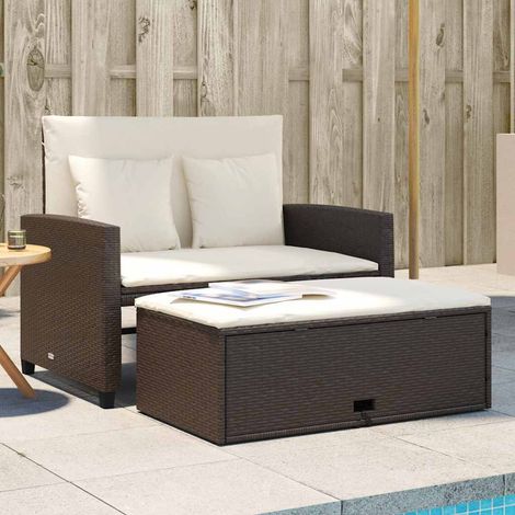 Teenpull – Gartensofa mit Kissen 2-Sitzer Braun Poly Rattan (1/5)