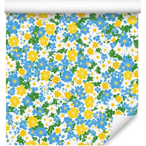 Papel pintado Cottagecore con flores azules y verdes para salón y dormitorio, 50x1000 cm. (1/5)