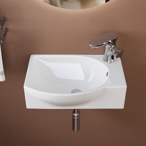 Matte Black Ceramic Wall Mounted Washbasin with Overflow (1/5)
