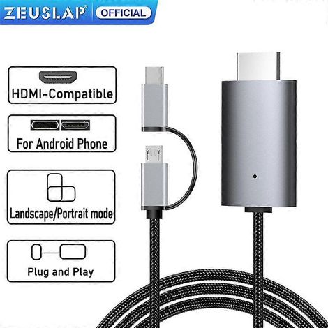 Câble compatible Micro USB Type-C Lightning vers HDMI, câble adaptateur audio/vidéo numérique HDTV, prend en charge la résolution 1080p, convient aux téléphones iOS, iPad et Android. (1/5)