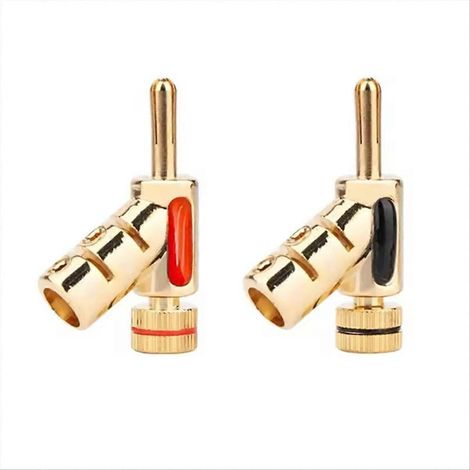 2 vergoldete 45-Grad-Bananenstecker mit Verriegelung für HiFi-Audio-/Videokabelanschlüsse (1/5)