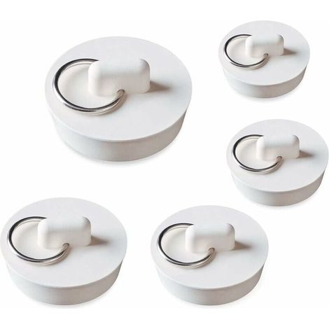 Bardusch-5 Pièces Bouchon de Baignoire Bouchon Evier en Caoutchouc 5 Tailles Blanc Lavabo Bouchon de Vidange Set Bouchon d'évier pour Baignoire, Cuisine et Salle de Bain (1/5)