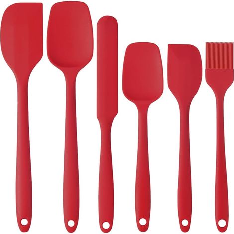 Spatelset aus lebensmittelechtem Silikonkautschuk, geeignet zum Backen, Kochen und Mischen, hitzebeständig, antihaftbeschichtet, spülmaschinenfest, BPA-frei, 6-teiliges Set (rot).