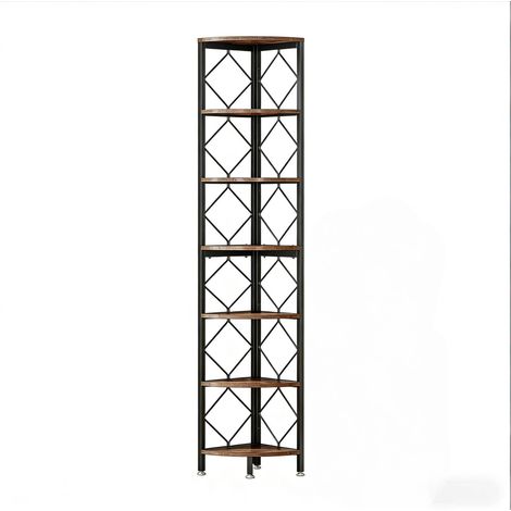 Étagère d'angle étroite 7 niveaux pour petits espaces, bois et métal (1/5)