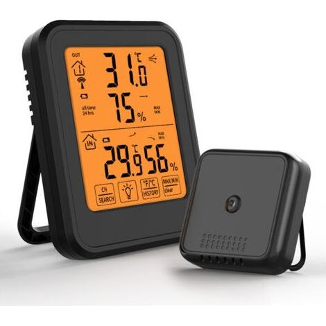 Schwarzes digitales Thermometer-Hygrometer, Innen- und Außenthermometer-Hygrometer mit drahtlosem Außensensor, LCD-Hintergrundbeleuchtung (℃/℉), geeignet für Büro, Zuhause und Schlafzimmer (1/5)