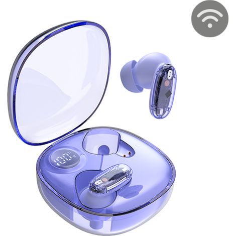 Mars Gaming MHIB2, Auriculares Bluetooth 5.4, Sonido Inmersivo, Diseño Ergonómico Semitransparente y Ultracompacto, 24 Horas Reproducción, Auriculares Inalámbricos con Estuche e Indicador LED, Morado