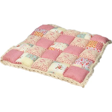 Coussin De Chaise - Coton Patchwork Avec Lien De Fixation Et Bordure En Dentelle - Pour Chaises De Cuisine Et De Salle À Manger - 1 Pièce (1/5)