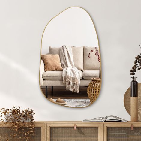 Miroir mural asymétrique irrégulier - 85 x 52 cm - Miroir doré moderne - Décoration murale bohème vintage pour salle de bain, chambre à coucher, salon, entrée, cheminée, fixation murale (1/5)