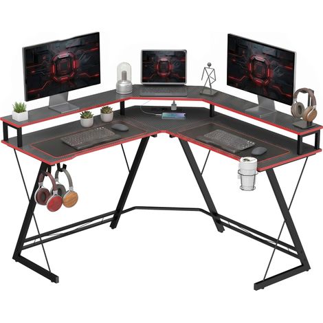 HOMCOM Scrivania L con Prese Corrente, Angolare 128 cm