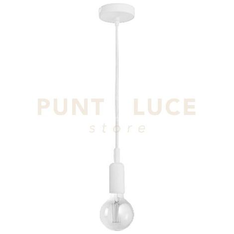 GSO090- PENDENTE FLASH CAVO IN STOFFA E ROSONE BIANCO SATINATO 1 LUCE ATTACCO E27 D.4,6CX7,6M