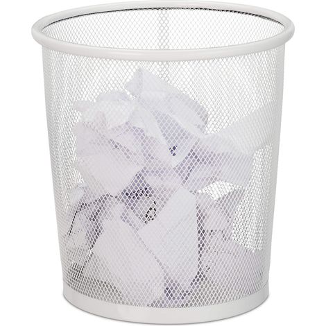 Corbeille Papier pour Bureau et Chambre ado, Ouverte, Ronde, Fil de Fer, Poubelle, en métal, HxD 24 x 23, Blanc (1/5)