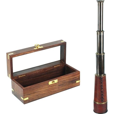 Signes Grimalt Náutico Decoracion  Telescopio Con Caja Nautico Marrón 6x44x6cm 11382
