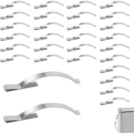 30pcs Clips pour Moustiquaire de Fenêtre, Clips d'Angle à Ressort de Tension en Acier Inoxydable Clips à Ressort Plats Fenêtre Maintiennent Solidement Moustiquaires dans Canaux en Aluminium (1/5)