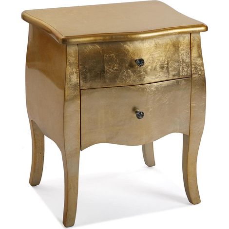 Table de Chevet Petite Table Décoration ou Table d'appoint pour la Chambre ou Le Salon Meuble Rangement, avec 2 tiroirs, Dimensions (H x l x L) 60 x 39 x 50 cm, Bois, Couleur: Doré (1/5)