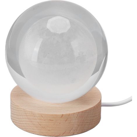 3D-Mondlampe, Kristallkugel-Nachtlicht, LED-Tischdekoration aus geschnitztem Holz, Geschenk für Freunde und Kinder, weißes Licht (1/5)