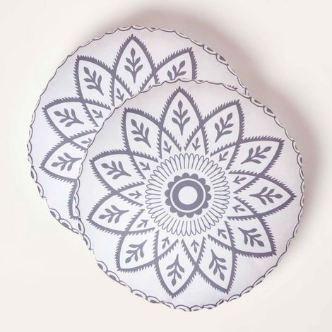 HOMESCAPES Henna Round Grey Outdoor Cushion 40 cm, Set of 2