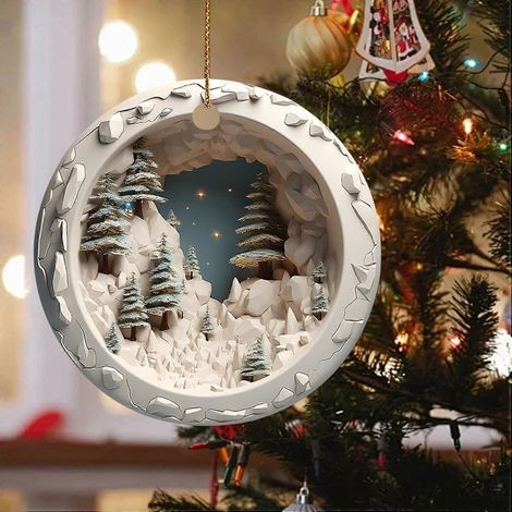 AURA Xmas Decor Ornaments ,Round Acrylic Christmas Decorations, Festive Wall Decorations ,Xmas Hanging Decorations,03 (1/5)