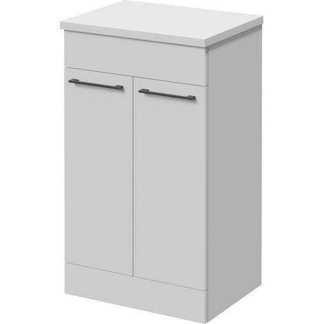 Napoli 390 Gloss White 500mm 2 Door Vanity Unit for Countertop Basins - 500mm - Gunmetal Grey 160mm Handle
