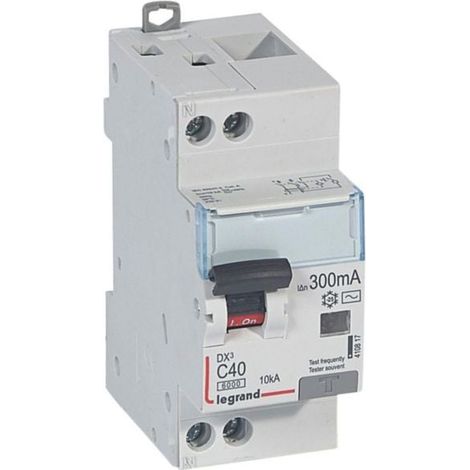 Disjoncteur différentiel monobloc DX³6000 10kA arrivée haute et départ bas à vis U+N 230V - 40A - typeAC 300mA - LEGRAND